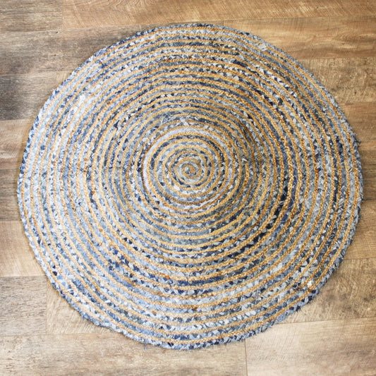 Round Jute and Recycled Denim Rug - 120 cm