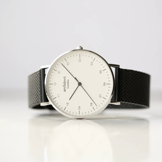 Personalised Minimalist Watch + Pitch Black Mesh Strap