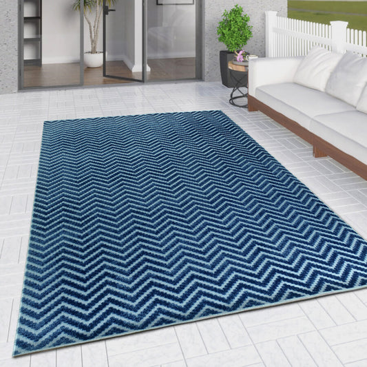 Chevron Outdoor Rug - Navy Blue with Light Blue