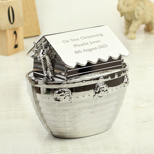 Personalised Silver Noah's Ark Money Box