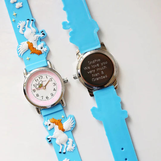 Personalised Kids Unicorn Watch - Light Blue