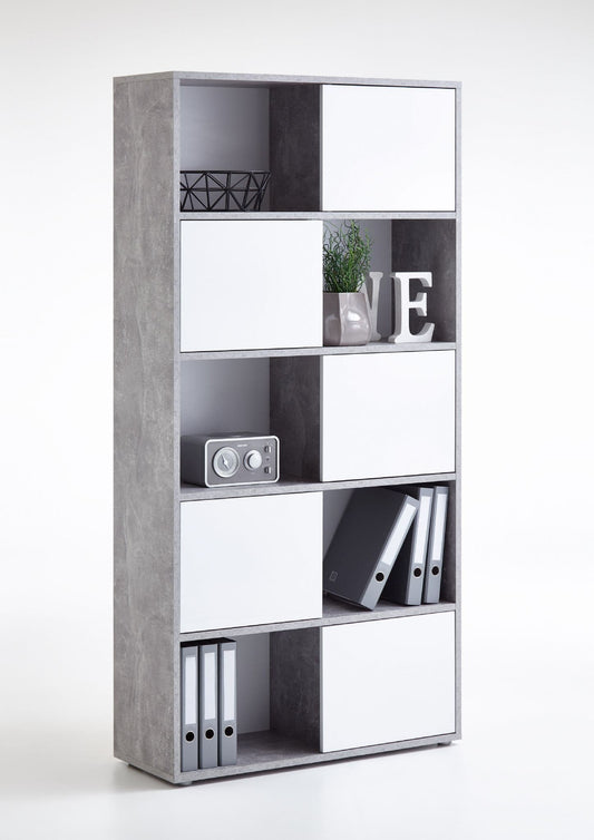 Concrete Grey and White Tall Bookcase
