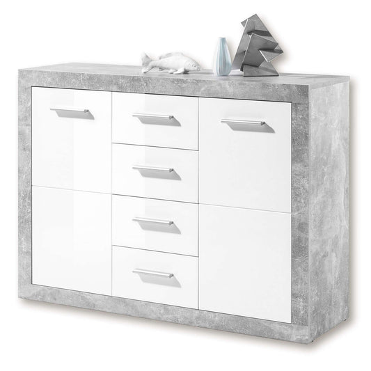 117cm Sideboard Grey and White Gloss 2 door 4 drawer