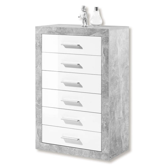 Tallboy Chest of Drawers Grey and White Gloss