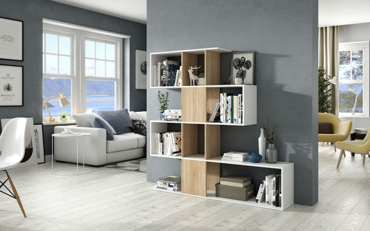 White And Oak Effect Gloss Bookcase